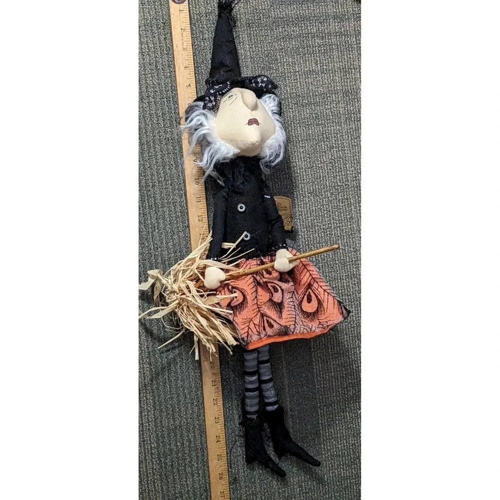 Witch Crafters Shelf Sitter Halloween Figure Black Orange Dress Broom Decor